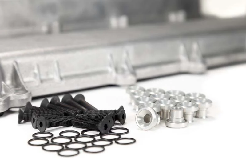 Mazdaspeed valve cover hardware kit raw aluminum with black stainless bolts Mazdaspeed valve cover hardware kit raw aluminum with black stainless bolts