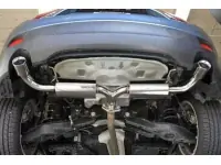 Here's an installed view of CorkSport's 2014+ Mazda 3 Cat-Back Exhaust for a Hatchback.